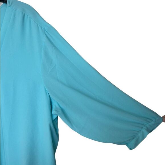 Avenue Light Blue 3/4 Sleeve Tie Neck Asymmetrical Chiffon Blouse 26/28 - Picture 6 of 13